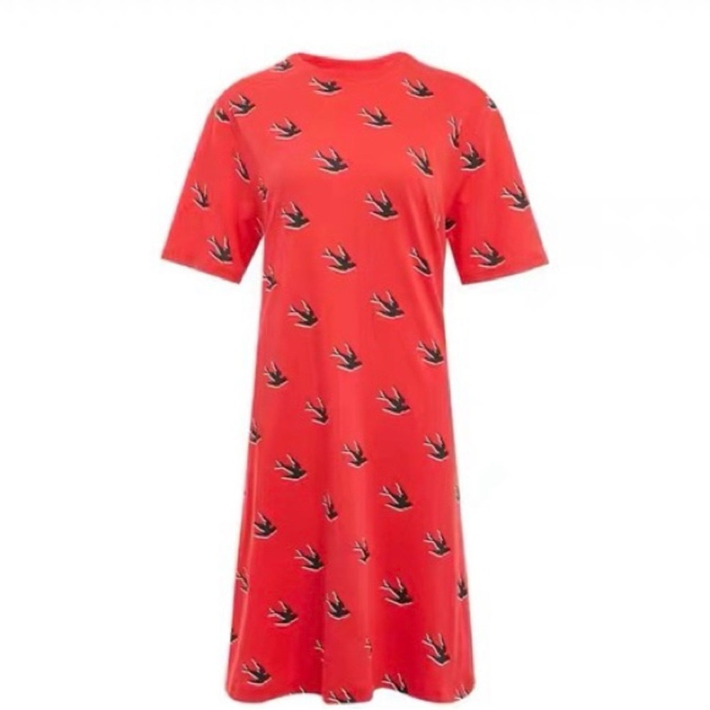 Authentic Alexander McQueen Red Bird Print Midi Dress